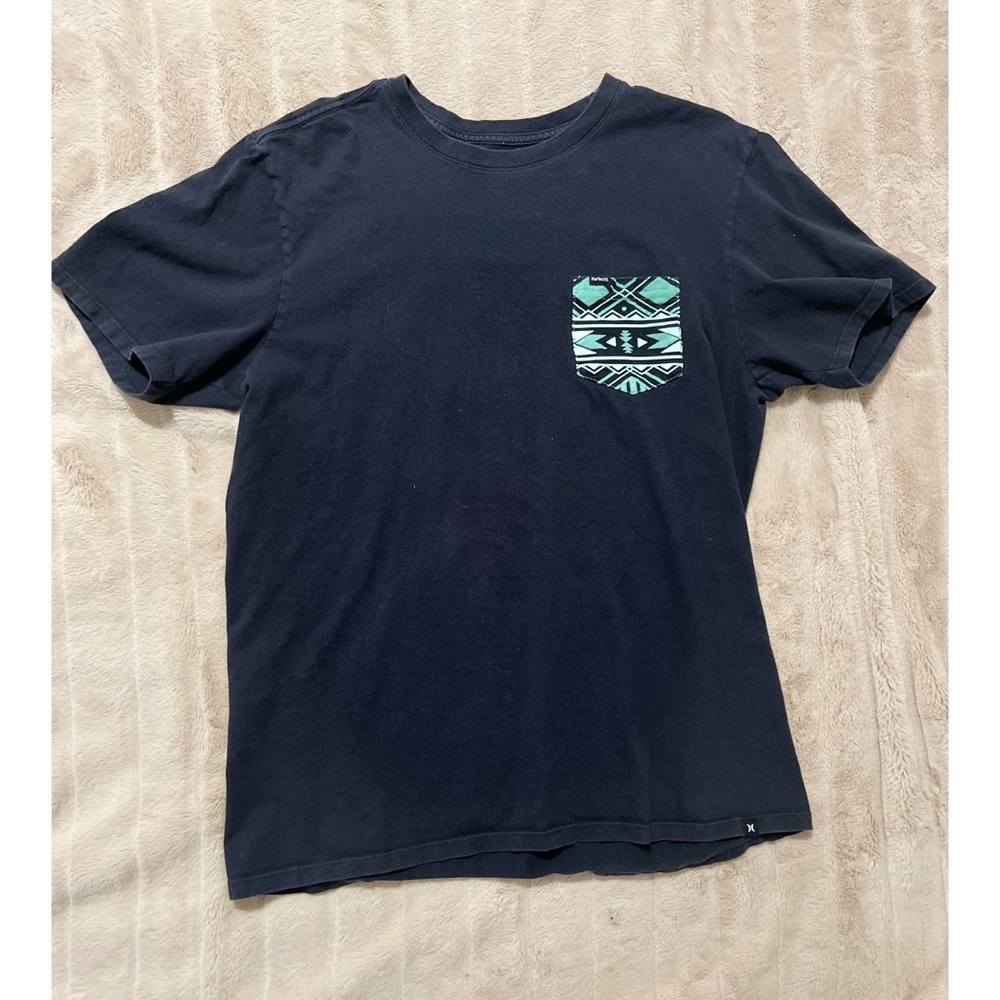 Hurley T-Shirt, Vintage Hurley Tee. Faded Black with Bright Printed Pocket.